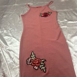 Floral Spagatti Strap Pink Midi Dress